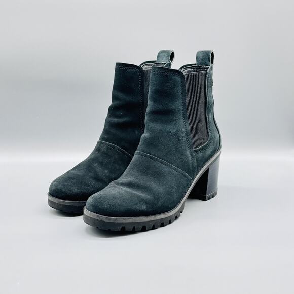 UGG Boots Womens 8 Black Suede Chelsea Lug Sole Ankle Block Heel Booties - Picture 4 of 12